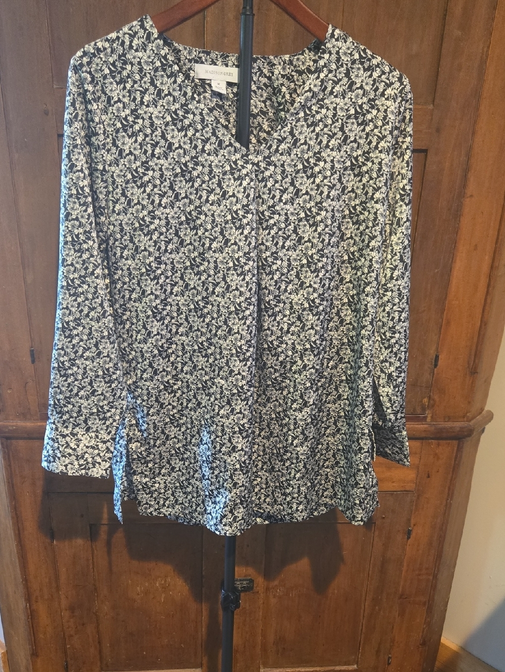 Madison Black and White Floral Long-Sleeve Blouse
